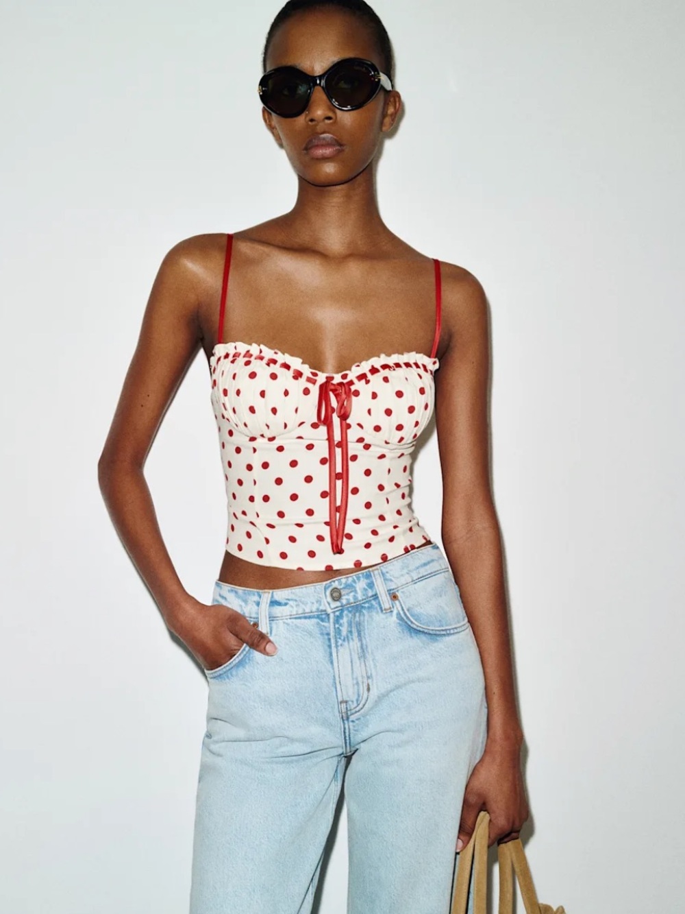 Red Dot Ruffle Bustier Cami Top - Women
